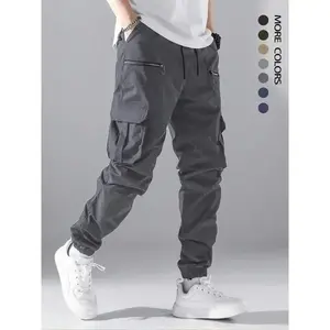 Men's Loose Solid Pocket Drawstring Waist Cargo Pants, Athletic Street Fashion Zipper Jogger Pants for Daily Wear, Casual Men's Trousers for All Seasons, Pants for Men, Going Out Summer Bottoms, 2000s Pants, Menswear Activewear Dark Gray Outdoor