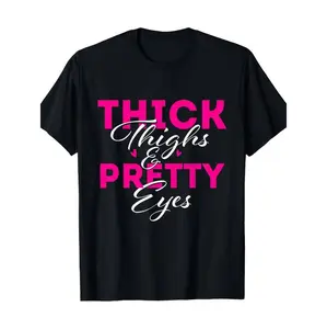 100% Cotton Men's "Thick Thighs & Pretty Eyes" Graphic Cotton T-Shirt - Black Casual Summer Tee with Bold Pink Print Golf Gift T-Shirt For Men and Women
