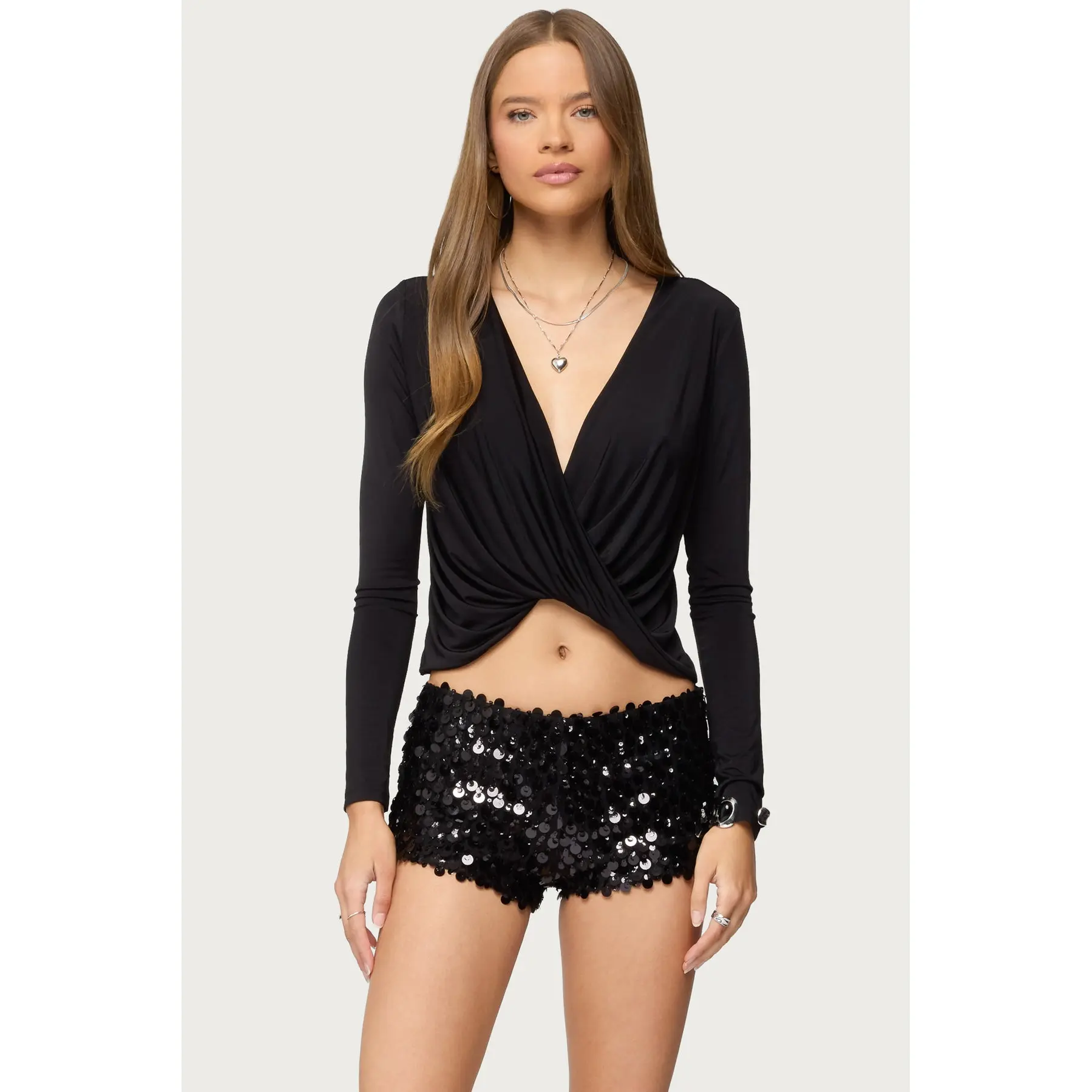 Draped V Neck Long Sleeve Top Draped V Neck Long Sleeve Top