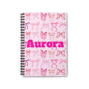 Pink Bow Notebook | Personalized Name, Cute Coquette Journal, Aesthetic School Notebook, Gift for Girls