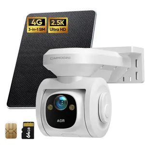 CINMOORE 4G LTE Cellular Security Cameras Wireless Outdoor, 2.5K No WiFi Solar Powered Surveillance Camera for Home Security, PTZ AI Tracking Color Night Vision, SIM/64GB SD Card, Coldproof, AOR 24/7 Recording