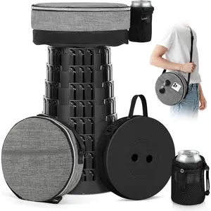 Upgraded Collapsible Stool with Load Capacity 600lbs,  Folding Stool with Triple Slide, Portable Camping Chair 3-in-1 Carry Bag, Retractable Telescoping Seat for Travel Hiking(Black)