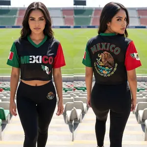 Mexico Crop Top Jersey, Women's Mesh Button Down Shirt, Eagle Mexican Flag Tee, Mexican Pride Sports Top, Latina Activewear,Mexico jersey