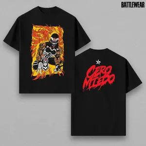 Cero Miedo Cosmic Graphic T-Shirt – Lucha Mask Fighter Tee, Fire Anime Style, Oversized Streetwear Unisex Cotton Shirt