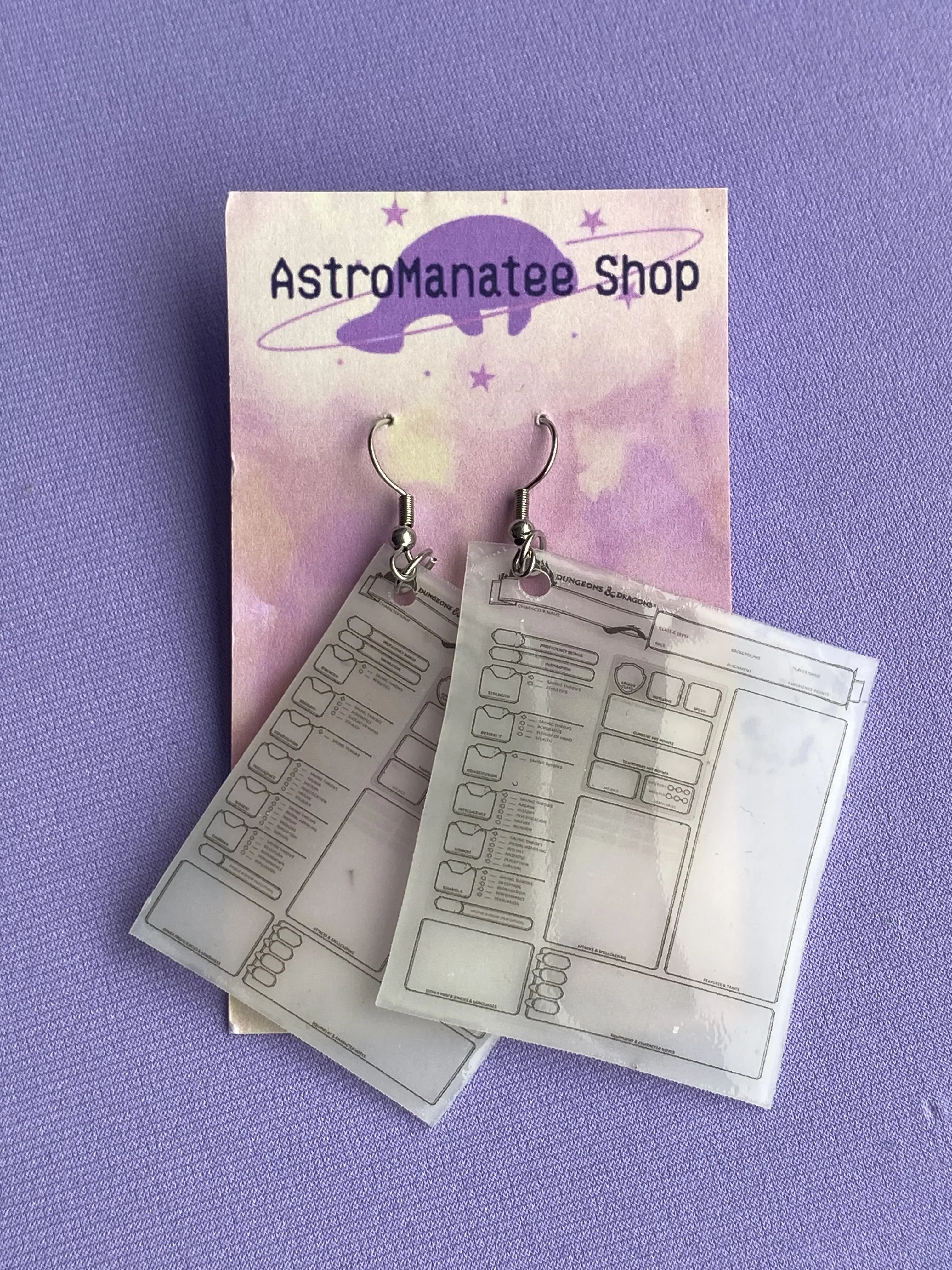 D&D Character Sheet 3.5" Earring // dungeons and dragons // ttrpg dice // dungeon master gift