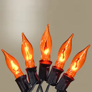 10 Pack Fall Halloween Indoor and Outdoor Decorations - Flickering Flame Light String Orange Halloween Lights, 12.8ft C7 Vintage Flickering Flame Light String with 10 Flame Bulbs (E12 Base, Orange)
