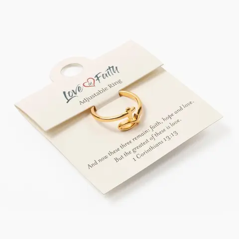 Love in Faith Christian Rings for Women | Adjustable Faith Inspired Jewelry, Gold Plated Rings, Christian Gifts for Mom, Daughter & Friends