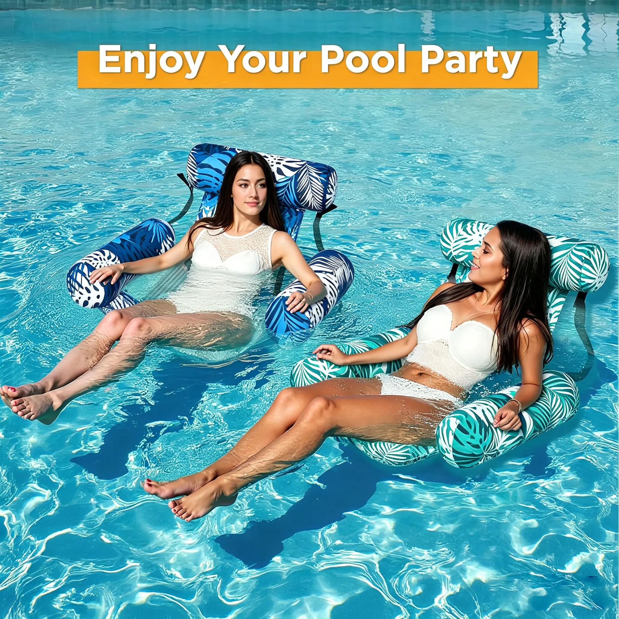 2Pcs-Ergonomic Inflatable Pool Floating Lounger with Breathable Mesh Seat, Water Float Chair with Armrests for Adults，jen island