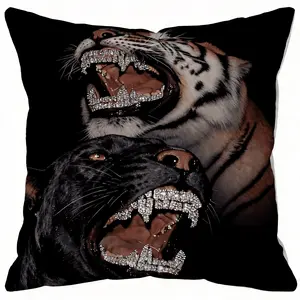 1 Piece Luxury Wildlife Print Throw Pillow Cushion, HD Digital Tiger & Leopard Animal Print, Soft, Breathable and Fade Resistant with Hidden Zipper, 18×18 Inch Stylish Decor Accent Pillow, Ideal for Sofa, Bed, Living Room for Moody Ambient Home Vibe Decor