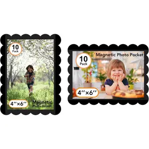 Magnetic Picture Frame, 10 Pack Magnetic Frame Reusable, Magnetic Photo Frames for Refrigerator 4x6” With Wavy Border, Refrigerator Magnets for Pictures Suitable Home, School, Office (Black)