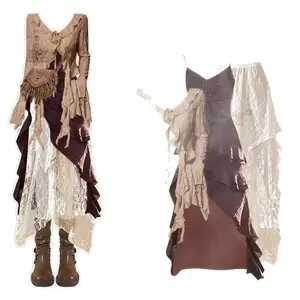 Autumn Merad ethnic style women's three-piece set, knitted cardigan dress, lace skirt