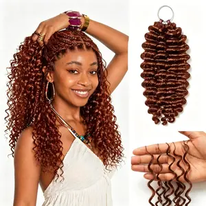 Trending Reddish Brown Burmese Curly Bulk Natural Look Human Hair Extensions Pre-Divided Bulk Hair for Knotless Crochet Braids Deep Wave Texture