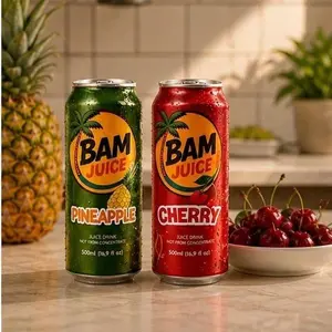 BAM Juice - Tropical Variety 6-pack Mango, Cherry, Pineapple, Passion Fruit Flavors 500ml Cans Refreshing Fruit Drinks Fruity Natural