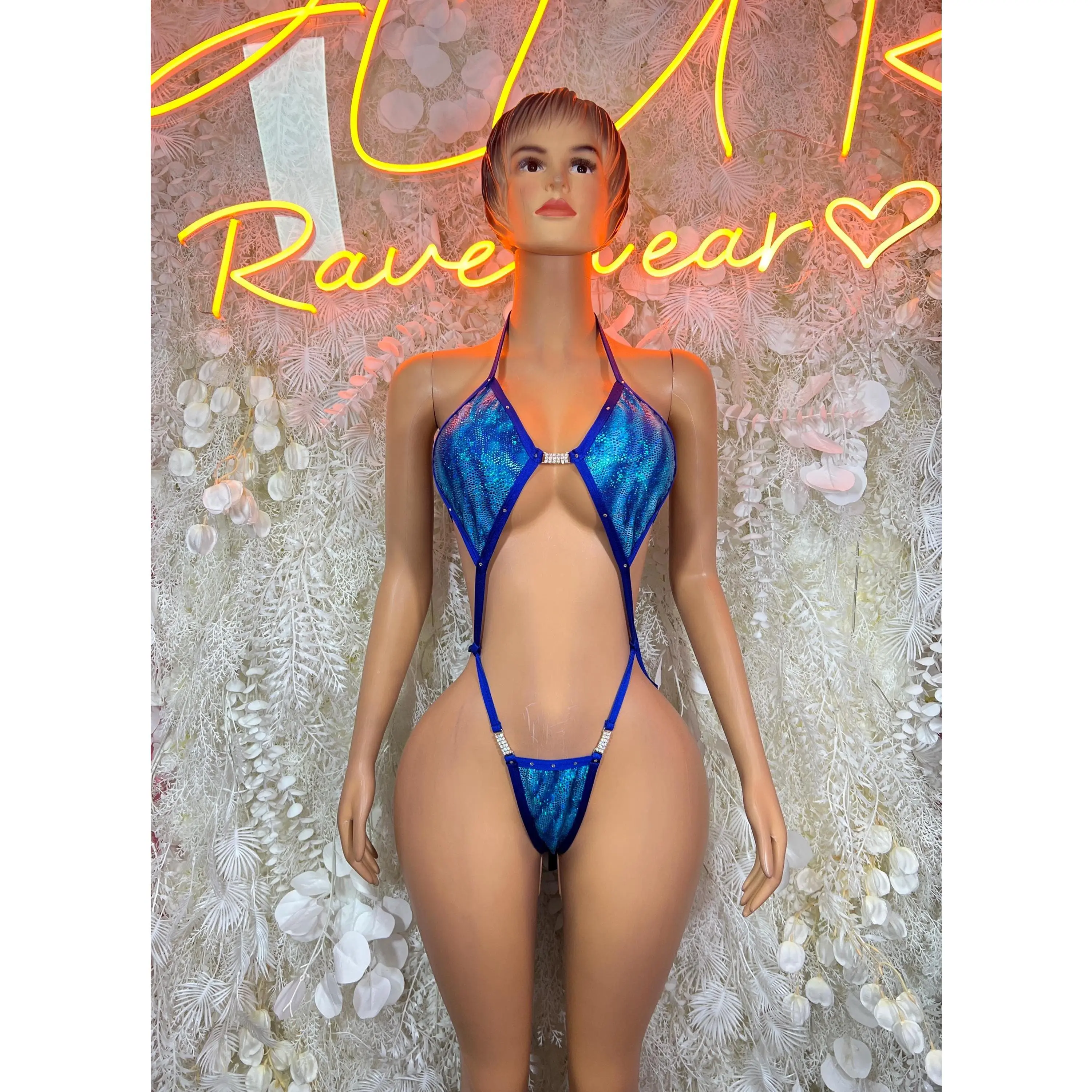 Women's Blue Snake Pattern Full Body Bodysuit - Exotic Dance Clothes, Festival Wear for Women, Pole Costume Accessory