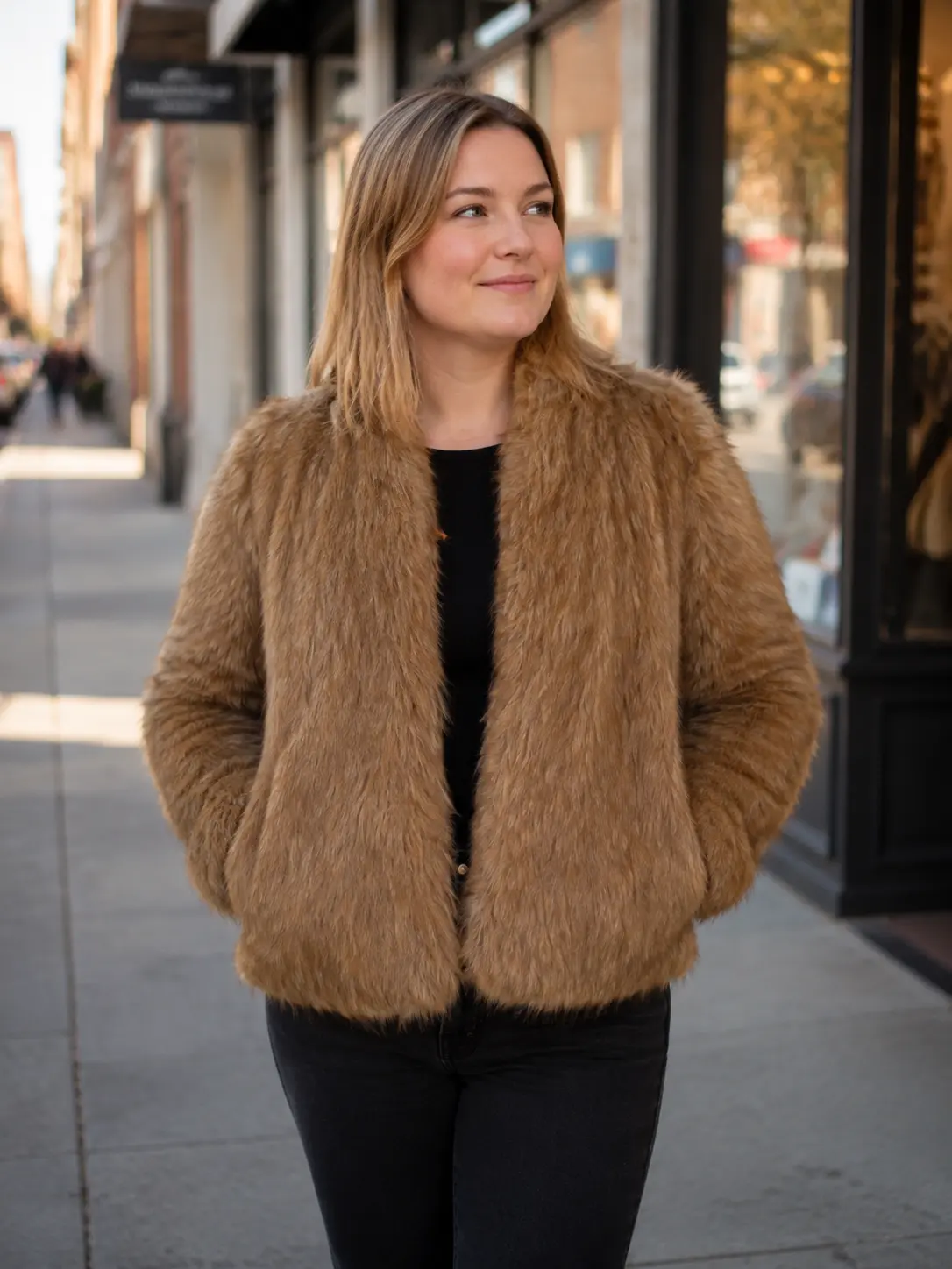 Women Luxury Fuzzy Faux Fur Cropped Jacket Open Front Stand Collar Short Coat Elegant Evening Party Winter Outerwear