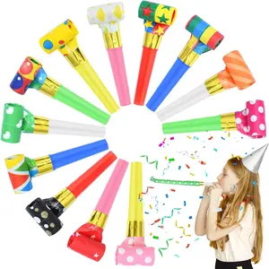 12 Pcs Colorful Party Blower Blowouts Noisemakers Whistles Colorful Paper Roll for Birthday Party Favors