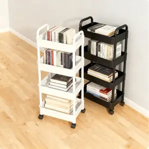 4-layer multifunctional plastic roller storage cabinet with movable wheels, space saving shelf cart, easy to assemble, suitable for kitchen, cosmetics, bathroom, laundry room. Multi functional handcart, cabinet pushing