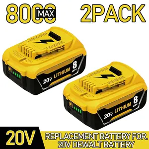 #fathersdaygift 2 Packs 8000mAh 20 Volt Lithium ion DCB208 Battery  Compatible with Dewalt 20V Max Batteries DCB207 206 204 203 200 201 DCD/DCF/DCG/DCS Cordless Power Tools