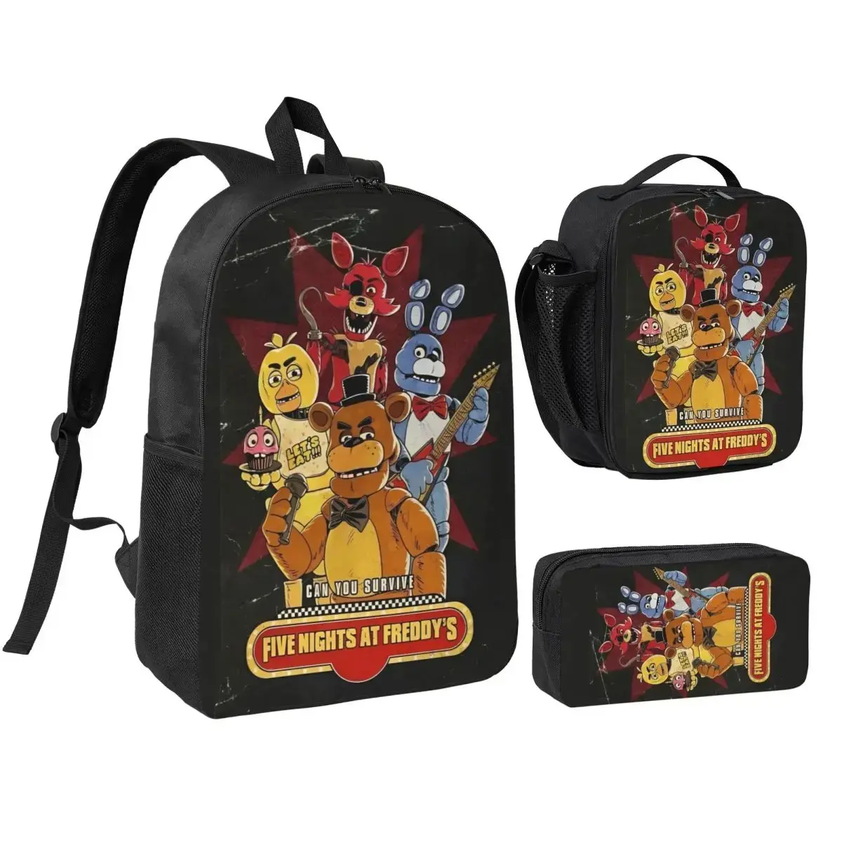 3pecs/set 2 Backpack for Student FNAF Canvas Bags Lunch bag Pencil Case