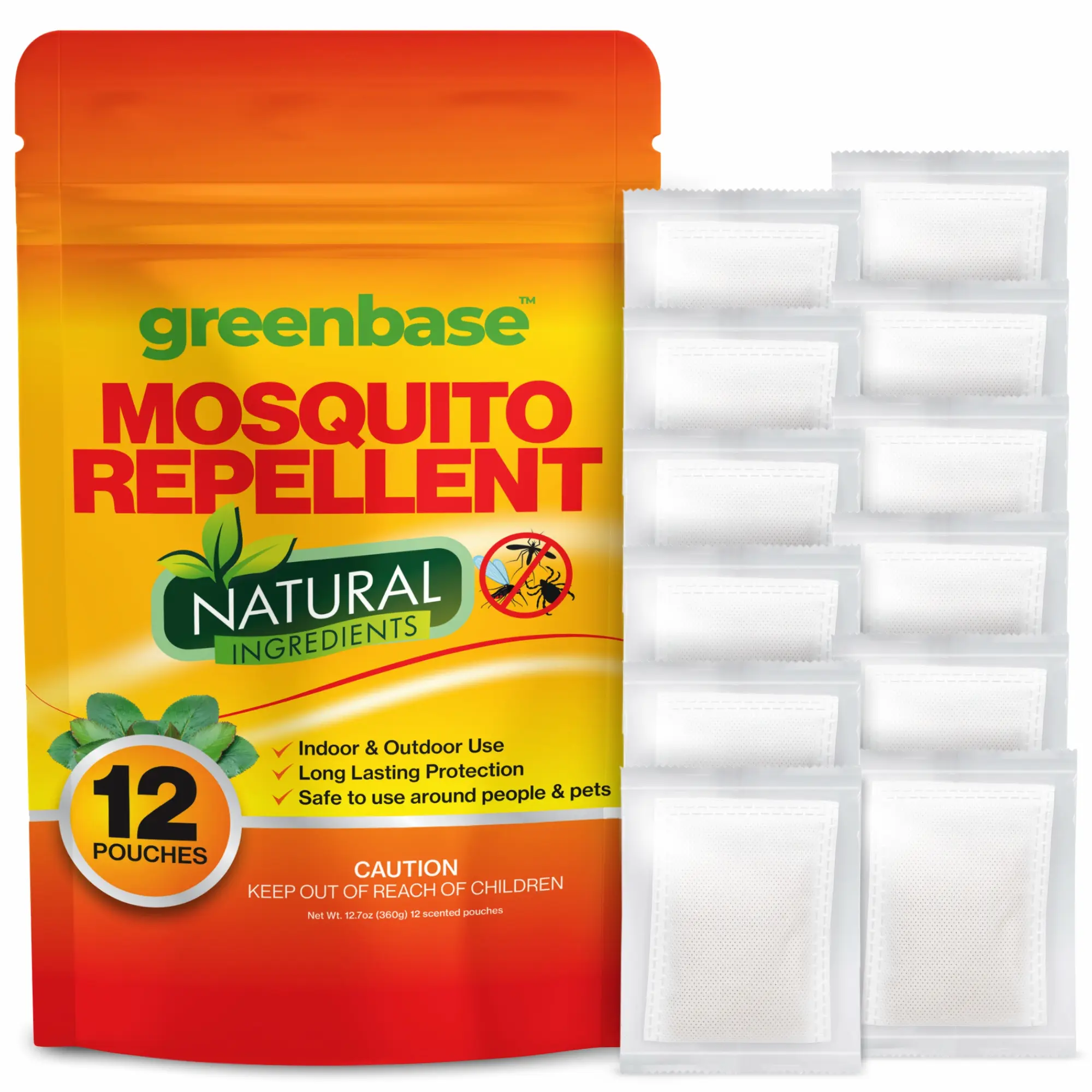 Natural Mosquito Repellent - 12 Pouches for Long Lasting Protection - Safe for People & Pets