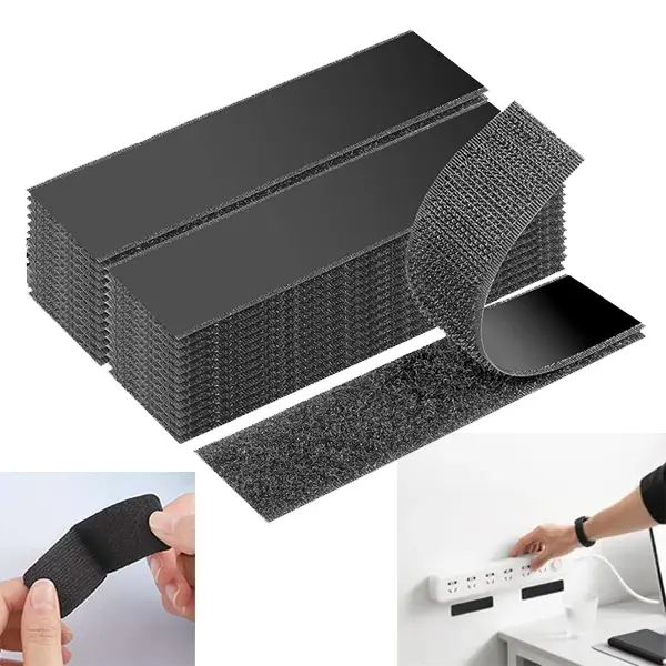 20 Pairs Heavy-Duty Waterproof Self-Adhesive Double-Sided Hook-and-Loop Strips - High-Strength Cuttable Size Easy-Install Wall Mounts for Office Decor, Decorative DIY Projects, No Holes Needed, Black