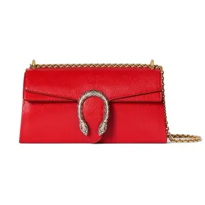 ‮    ‮ ICCUG  ‬ ‬Dionysus Leather Shoulder Bag in Red | Luxury Mini Chain Purse with Tiger Head Buckle