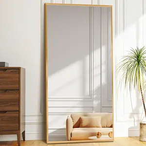 71"x30" Full Length Mirror with Stand, Shatterproof Floor Mirror, Aluminum Alloy Thin Frame - Freestanding/Leaning/Wall Mount for Bedroom, Living Room & Entryway (Gold)
