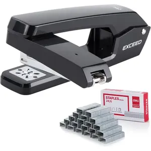 Swing-Arm Swivel Stapler, 25 Sheets Capacity, 360 Degree Rotate Desk Stapler with 1000 Staples for Booklet or Book Binding, Black