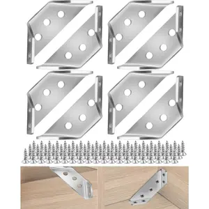 8 count Universal Furniture Corner Connectors with Screws, Stainless Steel Corner Supports Bracket Braces, Trapeziform Angle Brackets for Wooden Bed/Shelf/Cabinet/Table/Chair/Wardrobe/