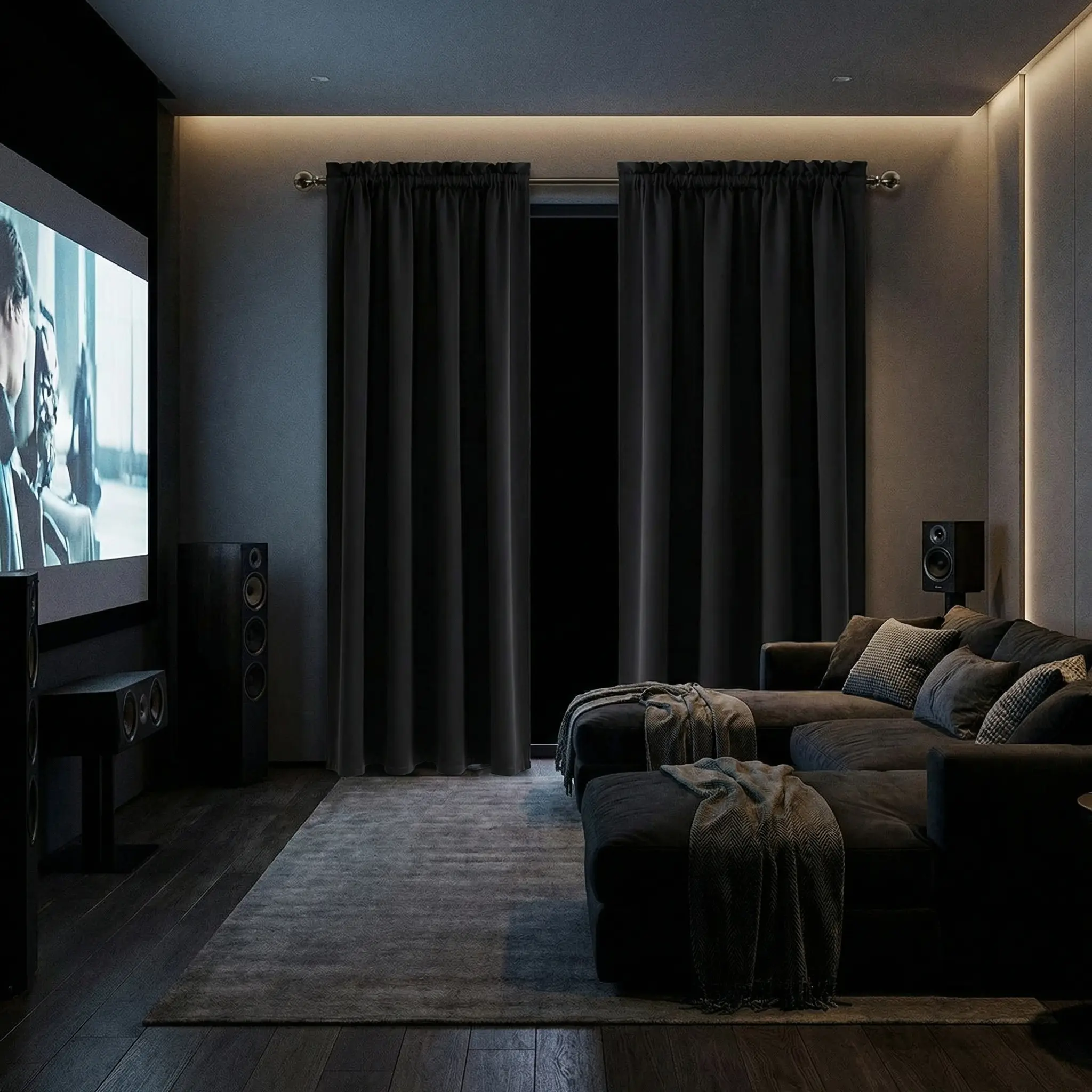 2pcs 100% Blackout Curtains with Black Coating Backing, Zero Glare & Privacy Protection, Aesthetic Modern Home Decoration Curtain, Solid Color Thermal Insulated Grommet Top Window Drapes for Home Theater & Media Room, Home Decorative Curtain