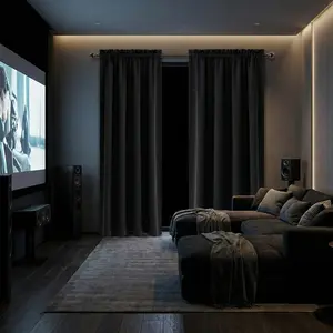 2pcs Home Theater 100% Blackout Curtains with Black Coating Backing Zero Glare Thermal Insulated Privacy Protect Home Decoration Curtain Window Drapes for Media Room Rod Pocket 2 Panels Set Aesthetic Solid Color Modern Home Decor Blackout Window Cover