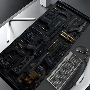 Handgun and Rifle shooting Design Extra Large Gaming Mouse Pad,Aesthetic Desktop Drotection Pad,,Washable Rubber Pad Non-Slip Lock Edge Multi-Size Mouse Pad Suitable For Home Office,Good Gift for Family and friends, Gaming Mousepad