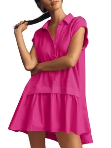 FISOEW Womens Summer Sweatshirt Dresses Short Sleeve V Neck Casual Oversized Patchwork Mini Dress Fit Outfit sundress summer outfits Womenswear Elegance Lightweight Chic Soft graduation dress alunoku dress valentine's day outfit poster dress