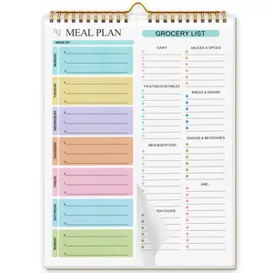 Weekly Meal Planner Notebook Productivity Planner 8.5x11", 50 Sheets Magnetic, Double Helix Design, Wall-Mountable Grocery List, Fridge Notepad for Daily Planning