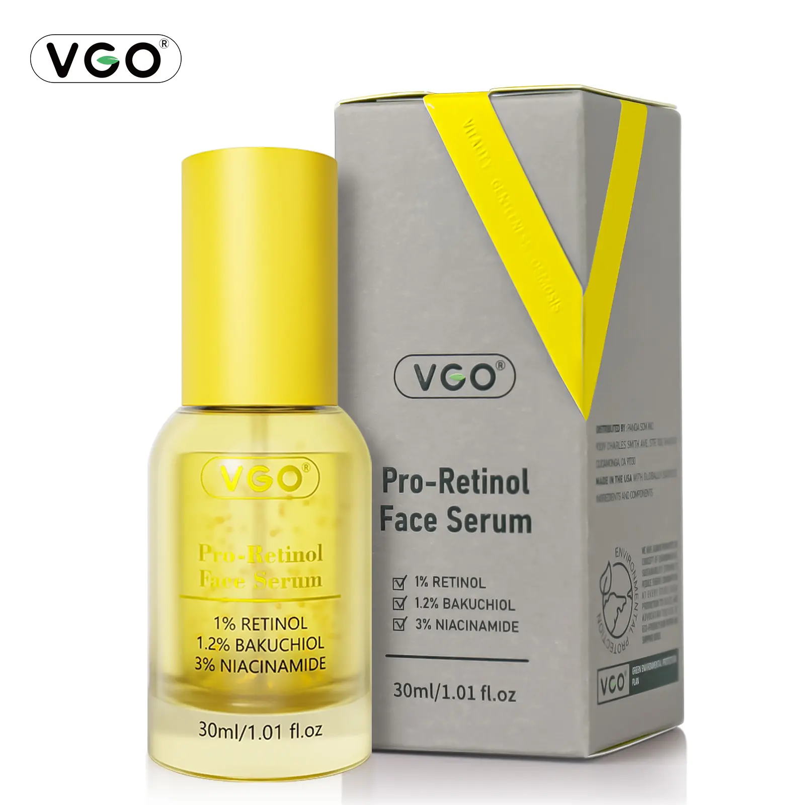 VGO Pro-Retinol Face Serum with Ceramides & Rose Water, Hydrating & Soothing Treatment, Alcohol-Free Moisturizer for All Skin Types, 30ml, Sensitive Safe, 30G, Moisturizing, Brightening