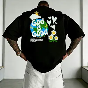Men’s “God Is Good All the Time” Christian graphic T-shirt, Psalm 100:5 earth and floral print tee, casual crew neck, perfect for faith wear, church outfits, and everyday streetwear.