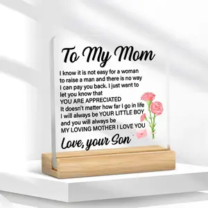 Acrylic Desktop Decoration Plaque with Base, Acrylic Plaque Sign, Son to Mother Thankful Theme, Mothers Day Gift, Home Decor, Family Memorial Ornament, Indoor Home Decoration, Acrylic Signage Plaque