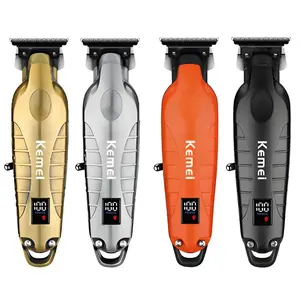 KEMEI 2293 Professional Hair Beard Trimmer for Men Grooming Tool High Power Motor Low Noise LED Display with T Blade Zero Gapped Clippers Cordless Rechargeable Orange bikini trimmer split end trimmer barber equipment