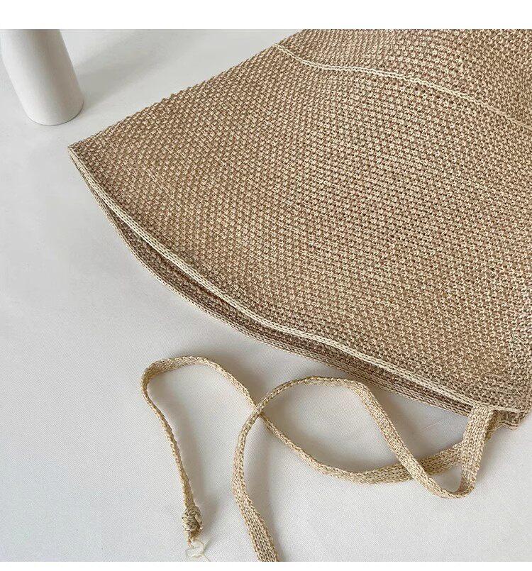 Cotton-Linen Summer Straw Hat — Sun Protection & Shade Hat | Seaside Woven Hat for Women | Vacation-Style Japanese Bucket Hat | Travel, Vacation, or Graduation Gift