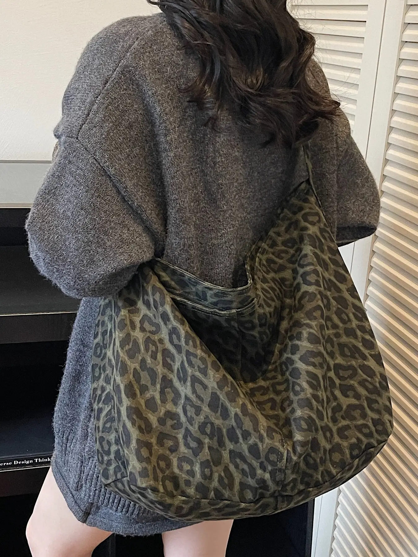 New Korean Style Vintage Leopard Camouflage Tote Bag, Large Capacity Shoulder Bag, Adjustable Strap, Multiple Pockets, Durable Canvas, Multicolor Options