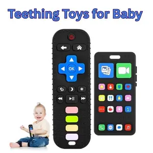 Infant Silicone Teething Toys – TV Remote & Phone Design, BPA-Free Gum Relief Chew Toys for Babies 3 6 12 18 Months, Baby Shower Gift Set