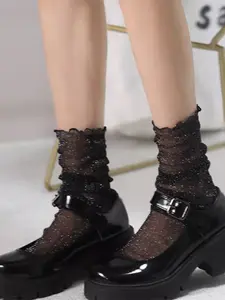 Silver Color Mid-Calf Mesh Socks, Thin Summer & Spring Wear, Perfect for Daily, Comfortable and Stylish Footwear