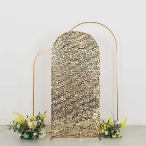 Sparkly Champagne Big Payette Sequin Fitted Chiara Backdrop Stand Cover for Round Top Wedding Arch - 6ft