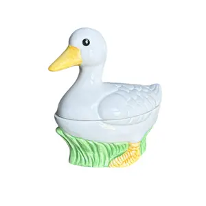 Vintage White Ceramic Goose or Duck Cookie Jar or Candy Jar