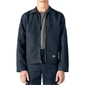 Dickies Men's Classic Unlined Cotton Twill Blend Eisenhower Outerwear Jacket - Dark Navy, Long Sleeves, Medium Length, Plain, Durable Fabric, Brass Zipper, Multiple Pockets, Universal Fit, Waist Adjusters, Standard Sizes, Casual Menswear Tops