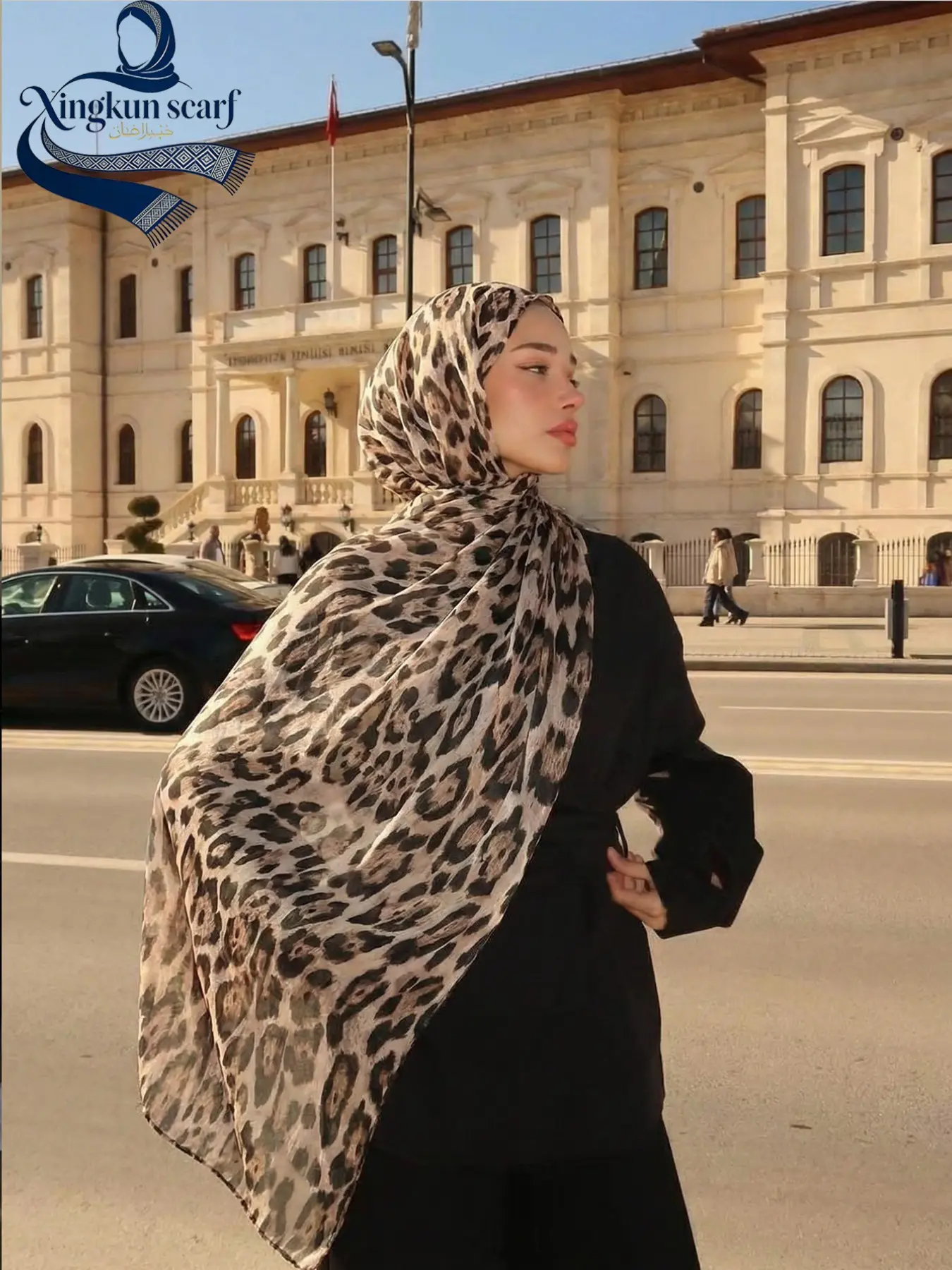1pc Women's Leopard Print Long Shawl Boho Style Scarf, Lightweight Breathable Hijab for Women, Versatile Beach Cover-Up and Fashion Accessory, Fashion Shawl Wrap, Summer Scarf