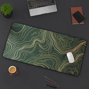 Green Topography Desk Mat, Home Office Decor & Gaming Mousepad Gift, Abstract Topographic Map Desk Pad, Nature-Inspired Keyboard Mat