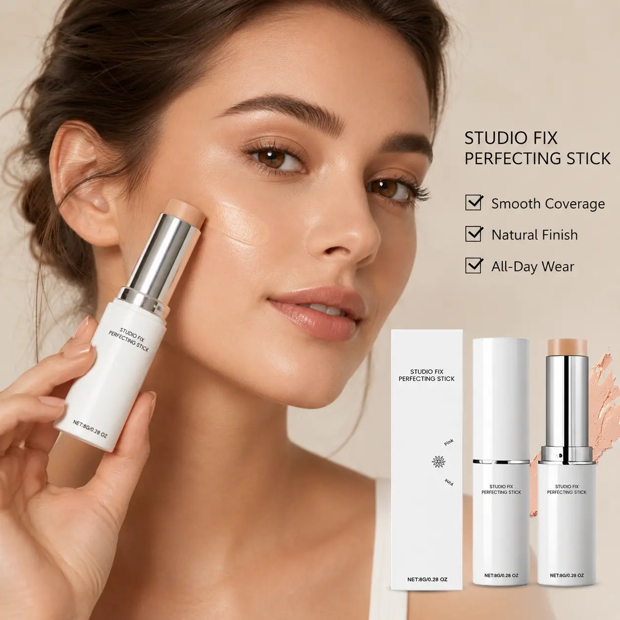 Brightening Concealer-Foundation Stick, Multi-Use Beauty Makeup for Full Coverage & Even Skin Tone