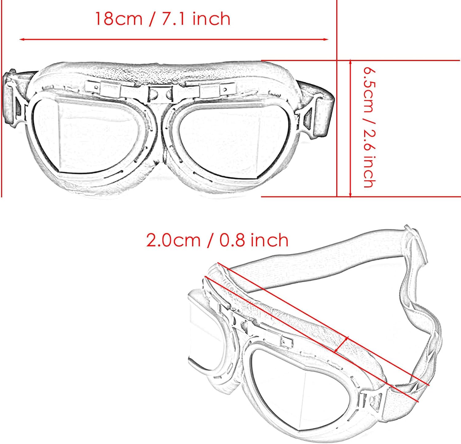 Motorcycle Goggles Scooter Mopeds Half Helmet Vintage Pilot Aviator Style, Foldable & Clear Lens: GK_T10