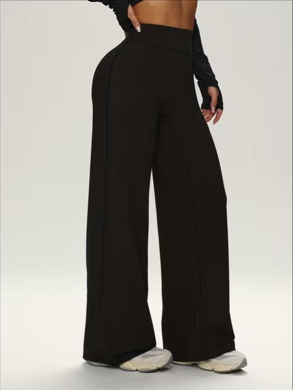 Women's High Waist Loose Yoga Pants, High Stretch Straight Leg Fitness Long Pants, Nylon Spandex Fabric, Casual Outdoor Workout